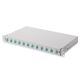 4. Panel krosowy FO z wyposażeniem 19'' 1U, 12x LC dx, OM3, pigtaile, adaptery, tacki, wysuwany, szary