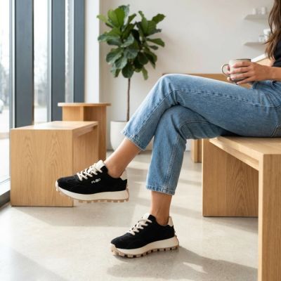 10. Skórzane półbuty sneakersy na platformie czarne Filippo DP7498