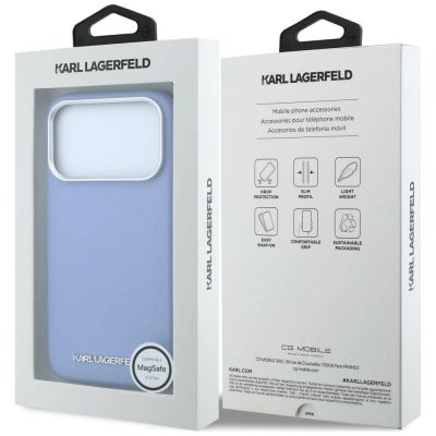 8. Etui Karl Lagerfeld Grained Elongated Logo MagSafe na iPhone 17 Pro / 18 Pro - niebieskie