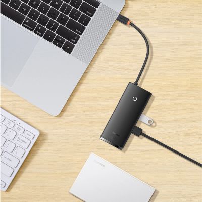 16. Baseus Lite Series wielofunkcyjny HUB USB Typ C - 2 x USB 3.0 / USB Typ C PD / HDMI 1,4 / SD/TF czarny (WKQX050101)