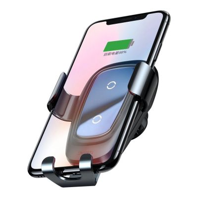 6. Baseus Metal Gravity Wireless Charger metalowy uchwyt samochodowy na kratkę wentylacyjną bezprzewodowa ładowarka Qi czarny (WXYL-B0A)