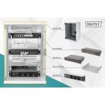 Zestaw sieciowy 10": szafa wisząca 9U, półka, listwa zasilająca, 8-port switch, panel kat.6, szary