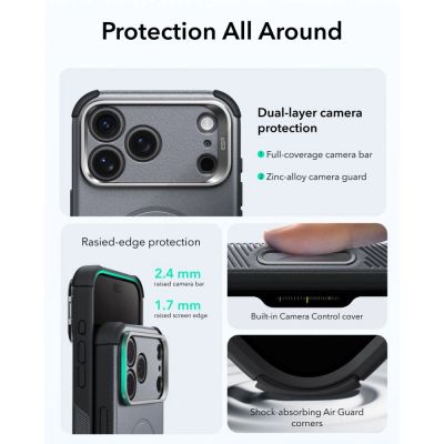 5. Etui ESR Cyber Tough Kickstand MagSafe na iPhone 18 Pro / 17 Pro - szare