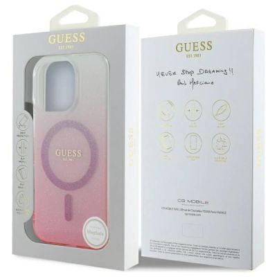 8. Etui Guess IML Glitter Gradient MagSafe na iPhone 16 Pro - różowe