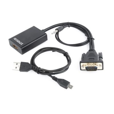 Adapter GEMBIRD A-VGA-HDMI-01 (HDMI F - D-Sub (VGA), Jack stereo 3,5 mm, USB 2.0 M; 0,15m; kolor czarny)