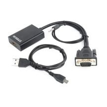 Adapter GEMBIRD A-VGA-HDMI-01 (HDMI F - D-Sub (VGA), Jack stereo 3,5 mm, USB 2.0 M; 0,15m; kolor czarny)