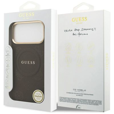 8. Etui Guess Peony Hot Stamp MagSafe na iPhone 17 Pro Max - brązowe