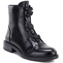 Botki damskie z ozdobnymi kwiatkami ocieplane czarne Potocki SZ12852