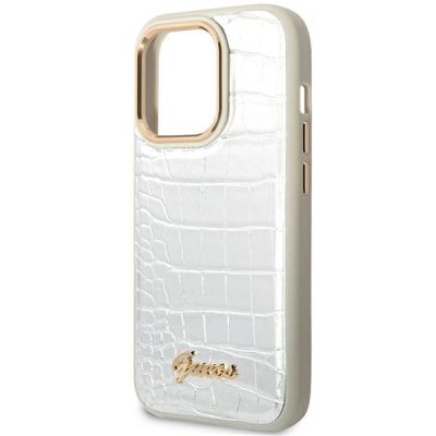 6. Etui Guess Croco Collection na iPhone 14 Pro 6,1" - srebrne