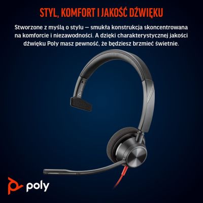 12. Słuchawki Poly Blackwire 3310 Mono Microsoft Teams USB-C