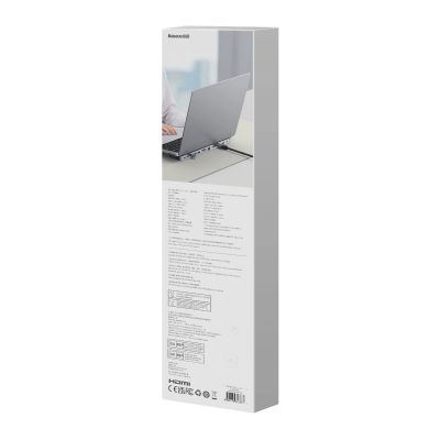 6. Baseus EliteJoy Gen2 uniwersalny HUB USB 12w1 z kablem USB-C 25cm podstawka pod notebook USB-A / USB-C / DP / HDMI / SD / TF / RJ45 / 3,5mm jack / PD 100W szary (WKSX030213)