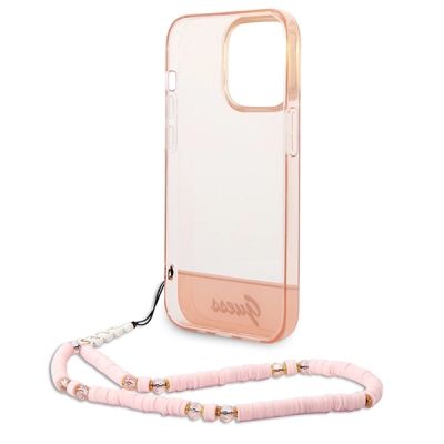 6. Etui Guess Translucent Pearl Strap na iPhone 14 Pro - różowe