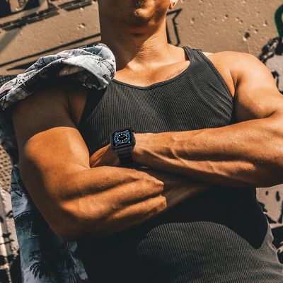 9. Pasek z etui ochronnym Protect Strap Band do Apple Watch 38 / 40 / 41 mm opaska obudowa pancerna - czarny, złoty