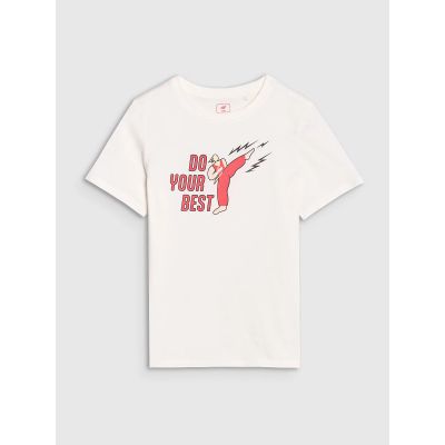 4. T-shirt regular z nadrukiem chłopięcy 4F 4FJRSS25TTSHM2643-11S