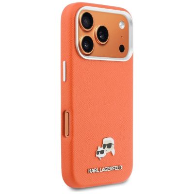4. Etui Karl Lagerfeld Karl & Choupette Head Pins Saffiano MagSafe na iPhone 17 Pro - pomarańczowe