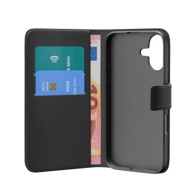 8. Etui Puro Wallet Stand na iPhone 17 z ekoskóry, z klapką, portfelem i funkcją podstawki - czarne