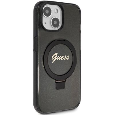 4. Etui Guess Ring Stand Script Glitter MagSafe na iPhone 14 / 15 / 13 - czarne