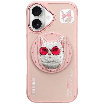 Etui Nimmy Glasses Cool Cat MagSafe na iPhone 16 - różowe