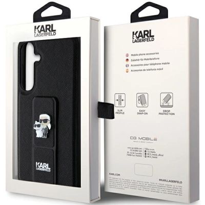 8. Etui Karl Lagerfeld Gripstand Saffiano Karl&Choupette Pins na Samsung Galaxy S24+ - czarne