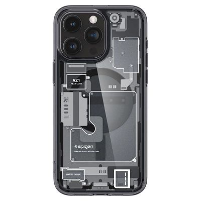 11. Etui Spigen Ultra Hybrid Mag z MagSafe na iPhone 15 Pro - ciemnoszare (wzór Zero One)
