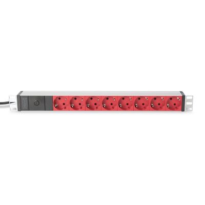 2. Digitus Listwa zasilająca PDU 19" Rack, 8x czerwone gniazdo schuko, 2.0m, 1x wtyk C14, 10A, profil aluminiowy