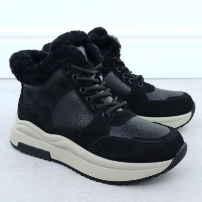 6. Skórzane botki damskie na platformie czarne Filippo  DBT7240