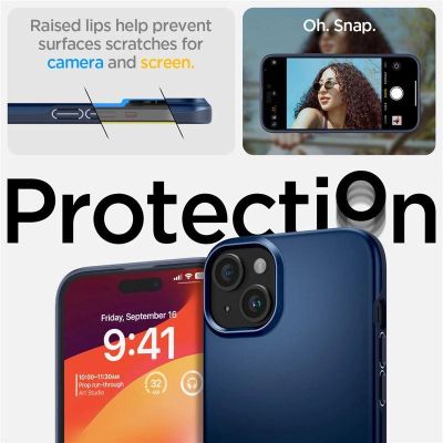 11. Etui Spigen Thin Fit na iPhone 15 Plus - niebieskie