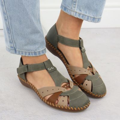 4. Sandały damskie komfortowe na rzepy zabudowane palce zielone Rieker M1655-54