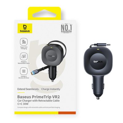 8. Ładowarka samochodowa Baseus PrimeTrip VR2 30W ze zwijanym kablem USB-C - czarna