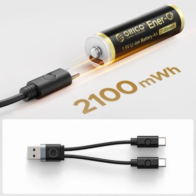 8. Bateria litowa Orico Ener-G EG5C 1,5 V 2100mWh akumulator AA USB-C z kablem ładującym 2 szt.