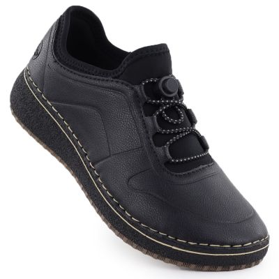 Skórzane półbuty damskie na podwyższeniu czarne Rieker 50960-00