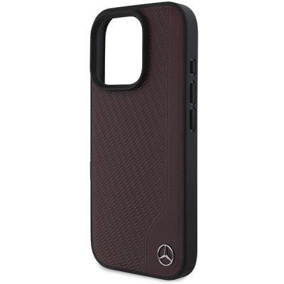 6. Etui Mercedes MB Wood Imitation Leather MagSafe na iPhone 16 Pro Max - czerwone