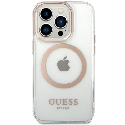 3. Etui Guess Metal Outline MagSafe na iPhone 15 Pro - złote