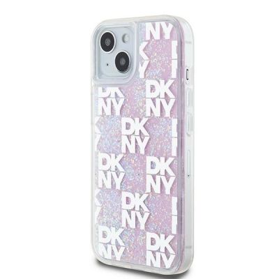 2. Etui DKNY Liquid Glitter Multilogo na iPhone 15 / 14 / 13 - różowe