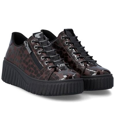 4. Półbuty damskie lakierowane sneakersy kroko brązowe Rieker N2555-25