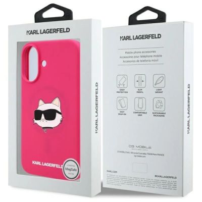 8. Etui Karl Lagerfeld Silicone Choupette Head Print MagSafe na iPhone 16 - fuksja