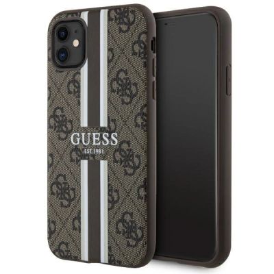 Etui Guess 4G Printed Stripes MagSafe na iPhone 11 / Xr - brązowe