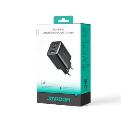 7. Ładowarka sieciowa Joyroom JR-TO1 GaN 45 USB-C Lightning USB-A - czarna