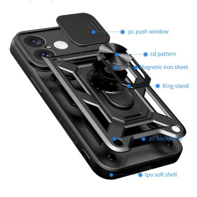 8. Etui Hybrid Armor Camshield na iPhone 16 pancerne z osłoną na aparat z podstawką - czarne