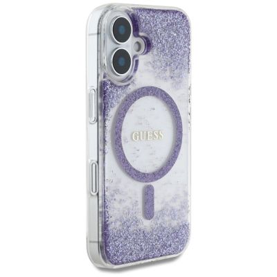 4. Etui Guess HC Resin Bottom Glitter MagSafe na iPhone 16 - fioletowe