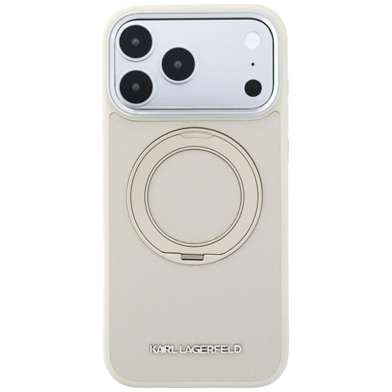 3. Etui Karl Lagerfeld Ring Stand 360 Saffiano Classic Logo MagSafe na iPhone 18 Pro Max / 17 Pro Max - beżowe