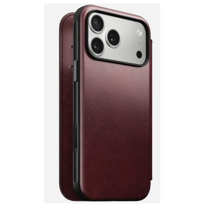 NOMAD Modern Leather Folio - skórzane etui do iPhone 17 Pro Max kompatybilne z MagSafe, skóra Horween (burgundy)
