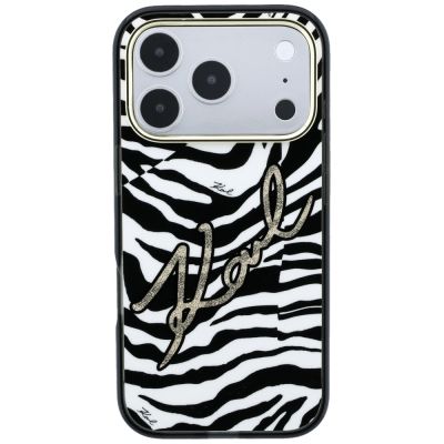 3. Etui Karl Lagerfeld IML Signature Zebra Glitter MagSafe na iPhone 17 Pro Max / 18 Pro Max - złote