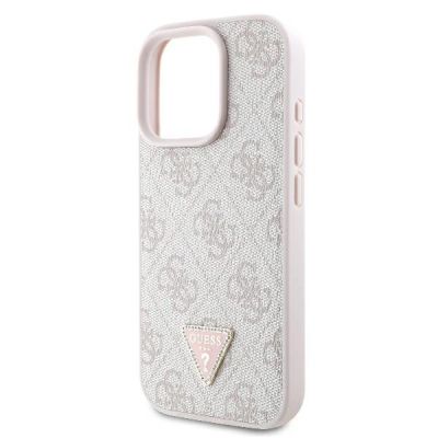 6. Etui Guess Leather 4G Triangle Strass MagSafe na iPhone 16 Pro Max - różowe