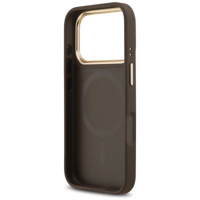 7. Etui Guess 4G Strass Logo & Big Strap Metal Buttons MagSafe na iPhone 17 Pro - brązowe