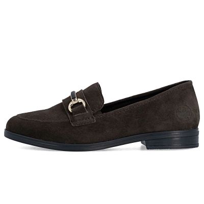9. Skórzane loafersy damskie zamszowe brązowe Rieker  46262-25