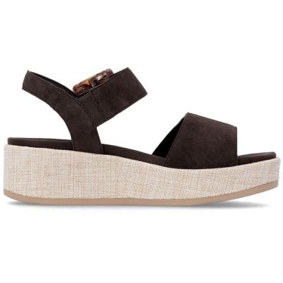 2. Skórzane sandały damskie na koturnie brązowe Remonte by Rieker D1N54-25