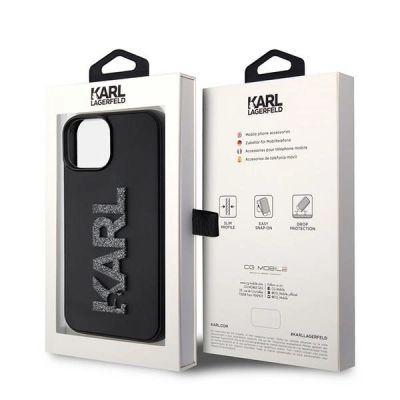 8. Etui Karl Lagerfeld 3D Rubber Glitter Logo na iPhone 15 - czarne