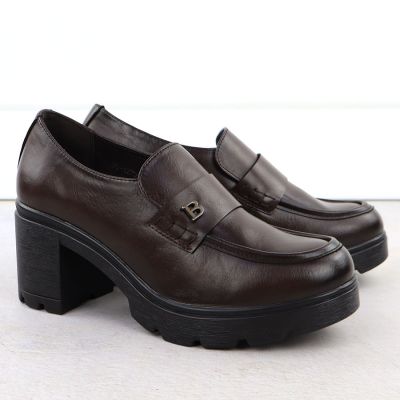 3. Półbuty mokasyny damskie na klocku brązowe Potocki SZ12700