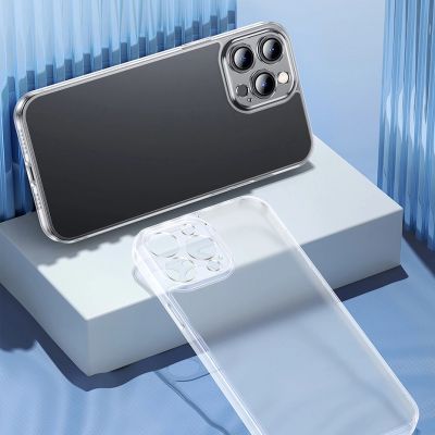 12. Baseus Frosted Glass Case etui pokrowiec do iPhone 13 Pro Max sztywna obudowa z żelową ramką przezroczysty (ARWS000802)